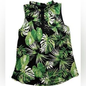 White House Black Market Tropical Ruffle Tie Neck Sleeveless Top SP